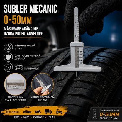 Subler mechanikus mélységmérő kopásprofilhoz 0-50mm