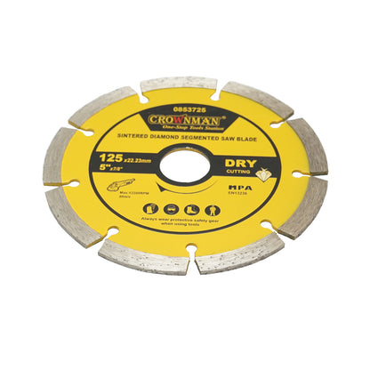 Gyémánt szegmentált tárcsa 125x22.23mm, max. fordulatszám 12200rpm, száraz vágás betonhoz, kőhöz, gránithoz, márványhoz Crownman