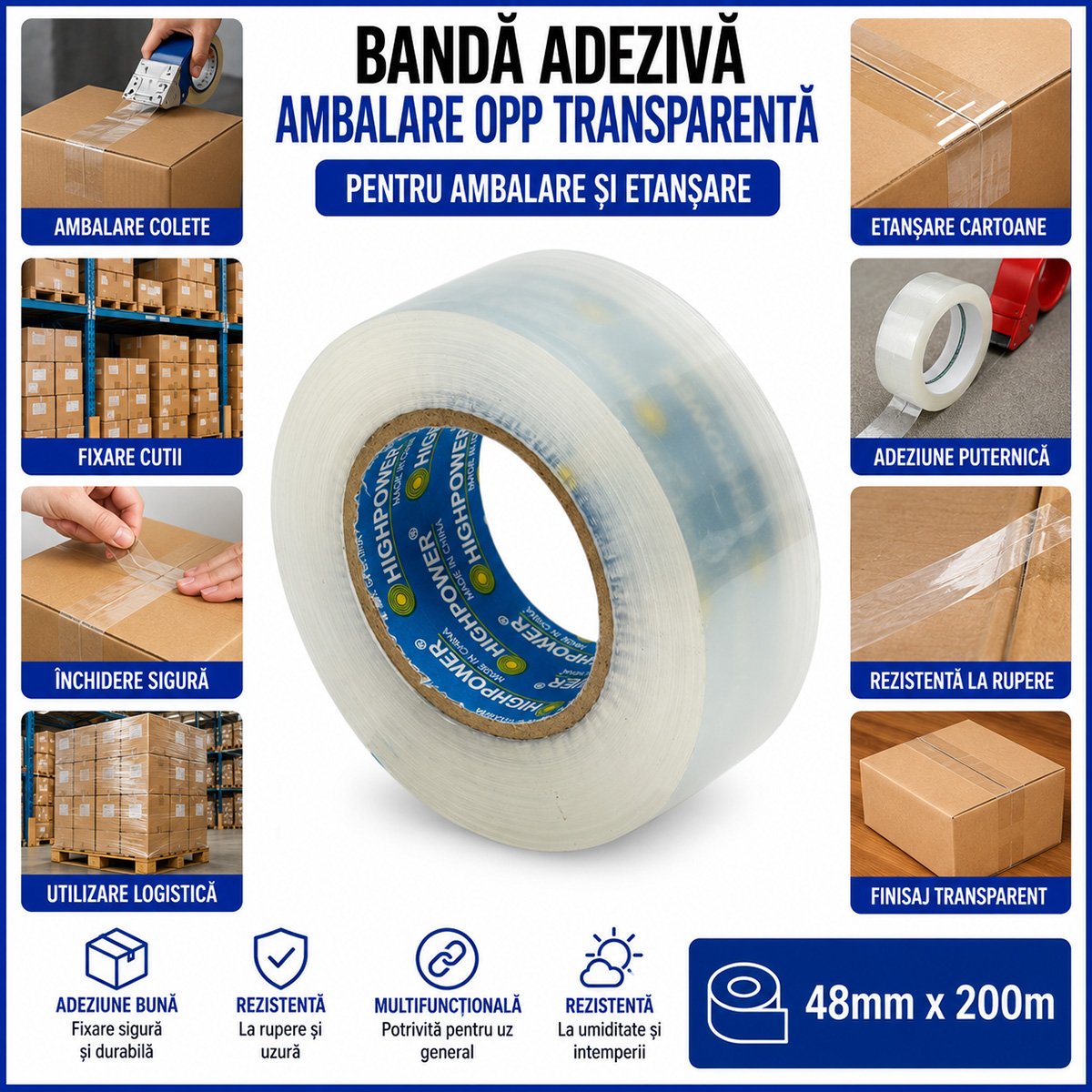 HighPower átlátszó OPP ragasztószalag 48mm x 200m csomagoláshoz