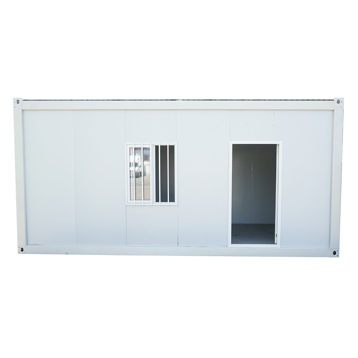 Konténerház 600x300x290cm-es típus, 2 ablakkal, egyszerű ajtóval és elektromos szereléssel.
