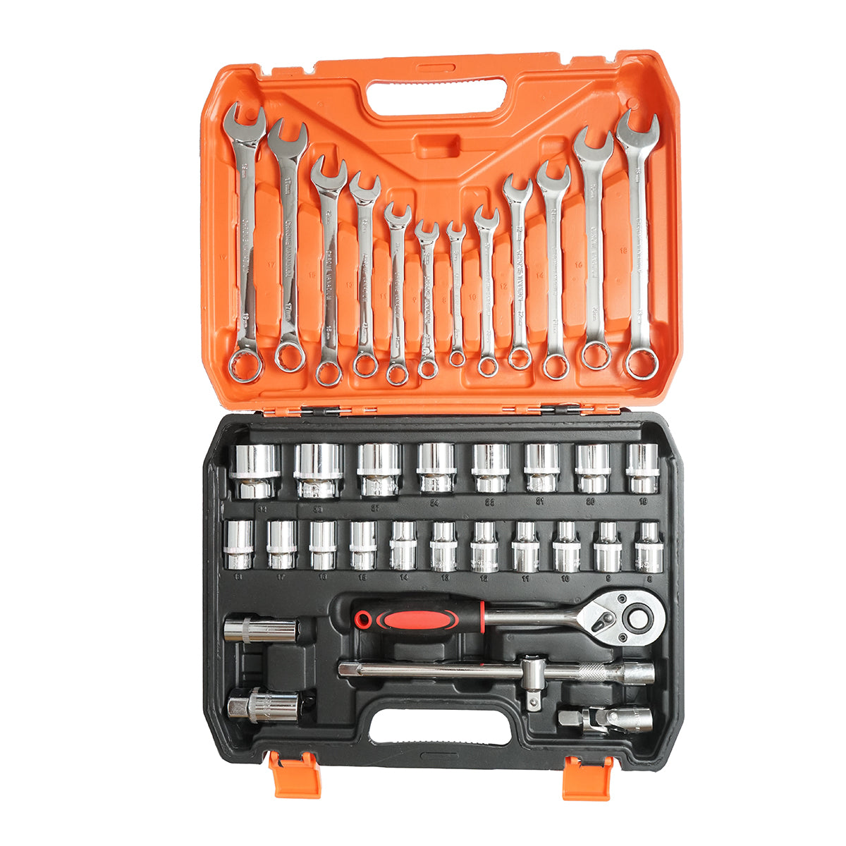 Breckner Germany 1/2 hajtómű gyorskioldású racsnis kulccsal, 8-32mm csőkulcsok és 8-19mm kombinált fix kulcsok, 37 részes készlet
