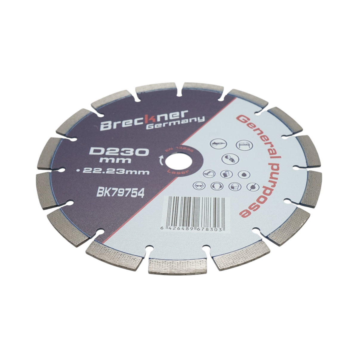 Gyémánt szegmentált gyémánttárcsa 230x22.23mm, szegmens 12mm betonhoz, burkolókhoz, mozaikhoz, téglafalazáshoz, téglafalazáshoz, téglához Breckner Germany