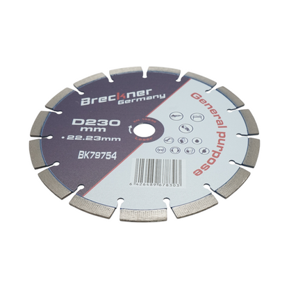 Gyémánt szegmentált gyémánttárcsa 230x22.23mm, szegmens 12mm betonhoz, burkolókhoz, mozaikhoz, téglafalazáshoz, téglafalazáshoz, téglához Breckner Germany