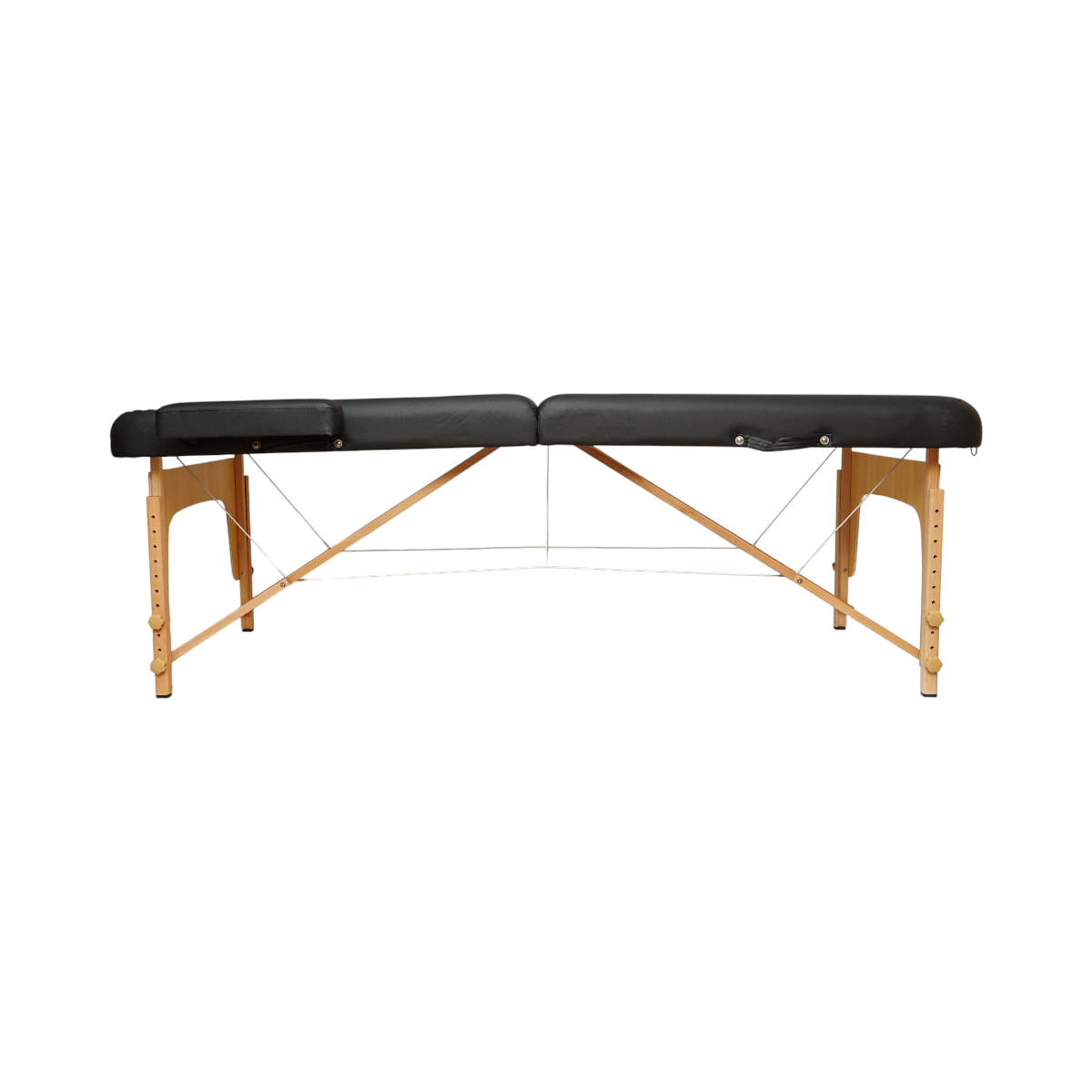 Összecsukható hordozható masszázságy 2 zóna, fa keret, 6cm hab, magasság 55-76cm, fekete ökológiai bőr 60x213cm THOR