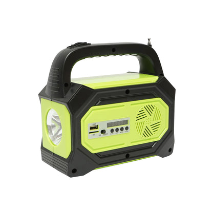 Hordozható LED világító készlet 3 izzóval/projektorral, FM rádióval, MP3, napelem és akkumulátor 6V, 4,5 Ah horgászáshoz, kempingezéshez GD-8073