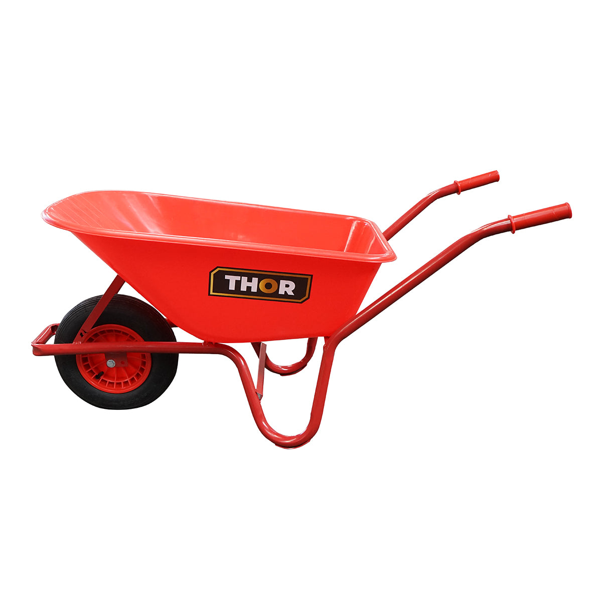 Piros talicska 85L légrugós kerékkel 400/8, fém vázzal és műanyag káddal 940x580x300mm Thor