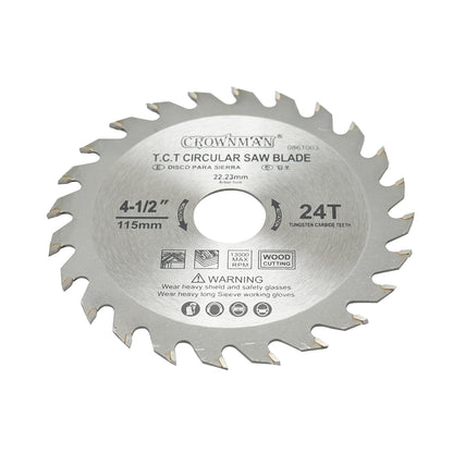Kör alakú tárcsa fához 115x22,23mm, max. fordulatszám 13000rpm, 24 fog Crownman