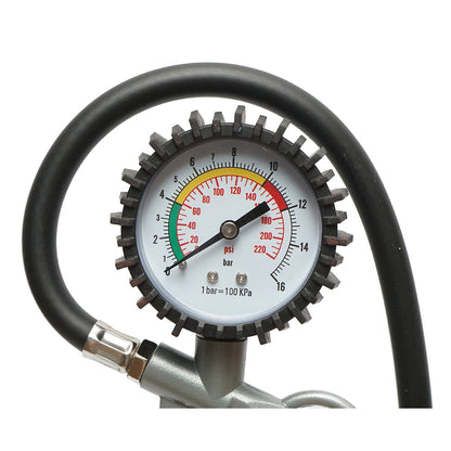 Professzionális gumiabroncs-felfújó pisztoly 350 mm-es tömlővel és mechanikus nyomásmérővel 0-16 bar