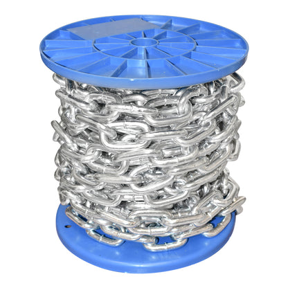 Galvanizált lánc 7.9x32.3x30mm DIN5685A 10m/tekercs műanyag dob