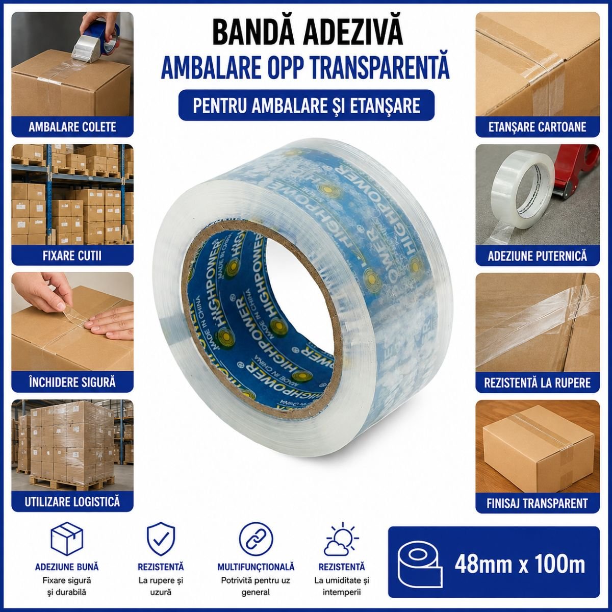 HighPower átlátszó OPP scotch ragasztószalag 48mm x 100m csomagoláshoz