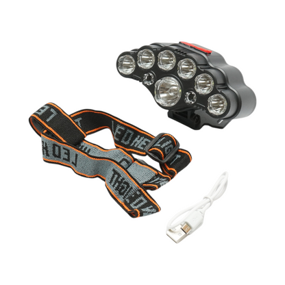 Fejlámpa 9 LED-del, 4 világítási móddal, USB újratölthető
