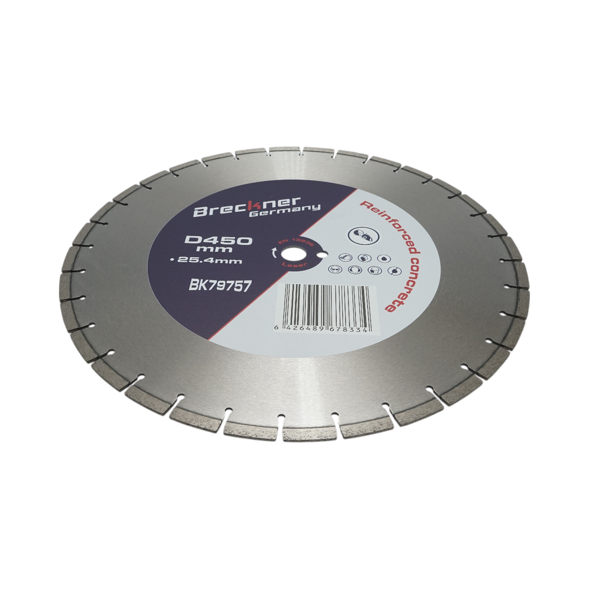 Gyémánt szegmentált szegmentált tárcsa 450x25.4mm, szegmens 10mm vasbetonhoz, járdalapokhoz, betonblokkokhoz, kemény kőhöz Breckner Germany