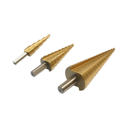 3 db kúpos fúrókészlet 5 lépésben 4-12mm, 9 lépésben 4-20mm, 15 lépésben 4-35mm 4241 HSS acélból fémhez, alumíniumhoz, fához.
