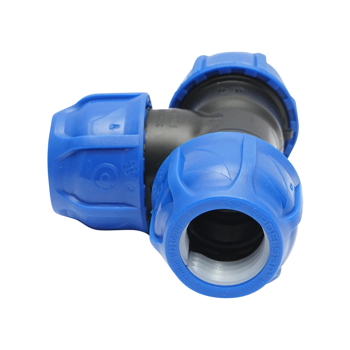 Egyenletes tömörítő cső D32x32x32mm max 16bar HDPE öntözőrendszerekhez