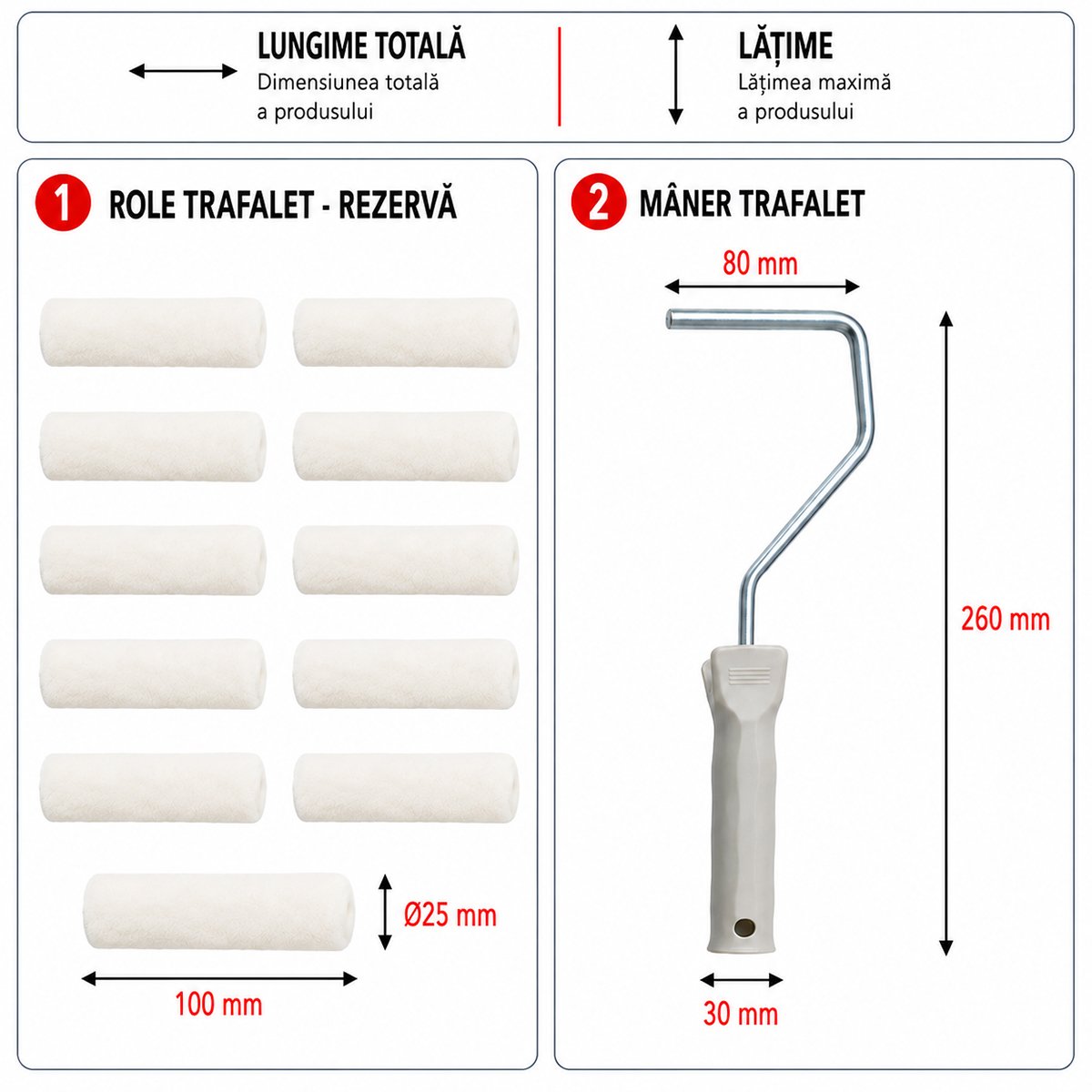 10 darabos 100mm-es gyapjú festőhenger szett, 25mm hengerátmérő, 4mm szálvastagság, PP nyéllel Breckner Germany