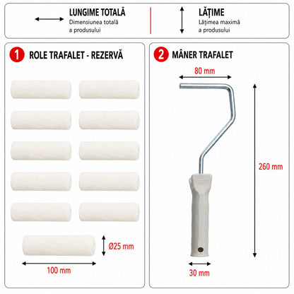 10 darabos 100mm-es gyapjú festőhenger szett, 25mm hengerátmérő, 4mm szálvastagság, PP nyéllel Breckner Germany