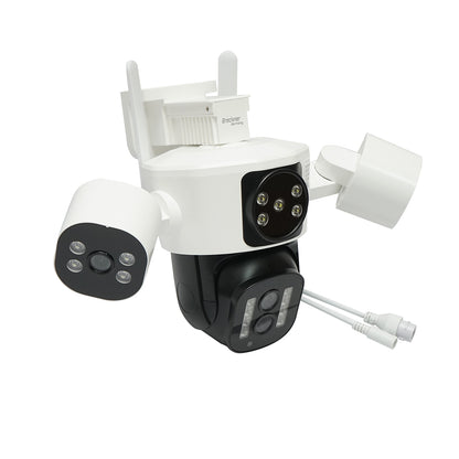 4 objektíves megfigyelő kamera, 3 16 MP objektív, WIFI 2.4GHz, 360 fokos PTZ forgatás mozgásérzékelővel, 10X zoom, riasztás, IR éjjellátó, emberérzékelés és IPC360 Home alkalmazás.