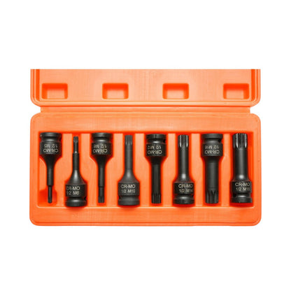 Breckner Germany 1/2” Spline hosszú ütvecsavarozó bitkészlet, M5–M18, 8 részes