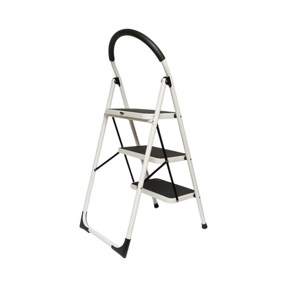 Összecsukható fém létra, 3 lépcsőfok, csúszásmentes gumi, magasság 127cm, maximális terhelés 150Kg Crownman