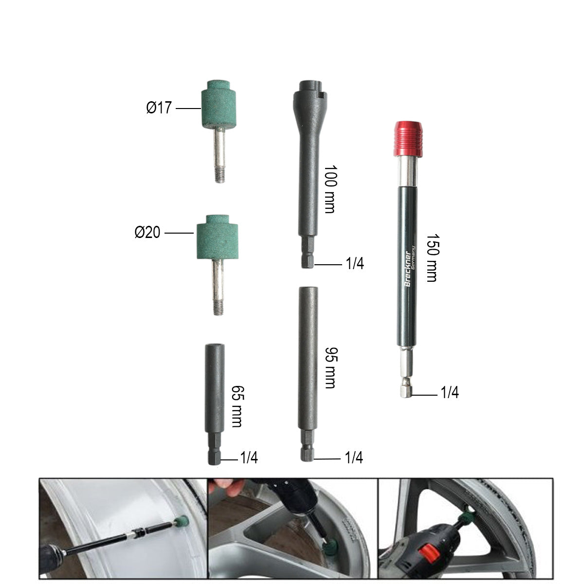 Breckner Germany szelepfészek- és tubeless felni tisztító marókészlet, 6 részes