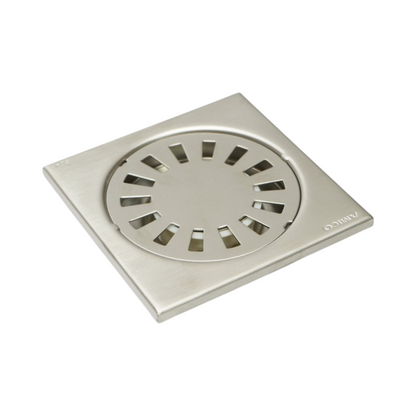 Négyzet alakú padlószifonrács, ezüst szatén, rozsdamentes acél 100x100mm