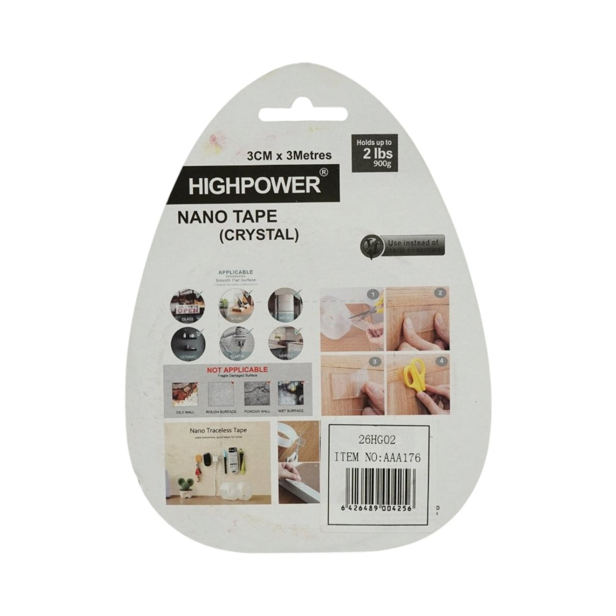 Átlátszó kétoldalú ragasztószalag újrafelhasználható 30mm x 3m Nano Tape HighPower