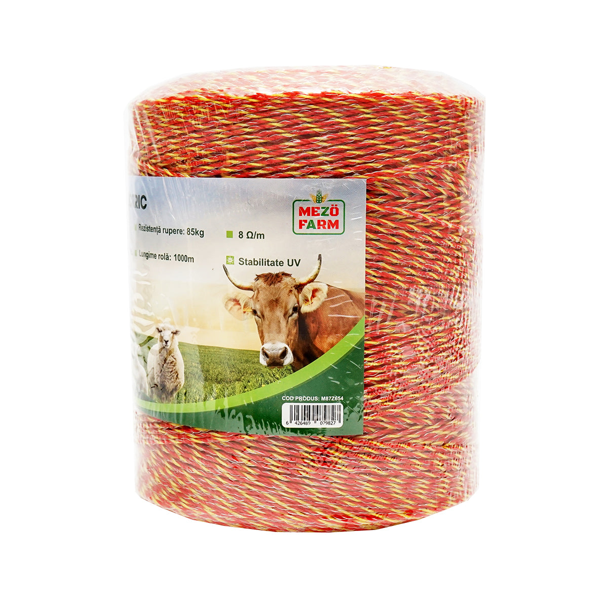 Sárga-piros drót 2mm fém betét 6x0.15mm SS, ellenállás 8 Ohm/m, 1000m elektromos kerítés Mezofarm
