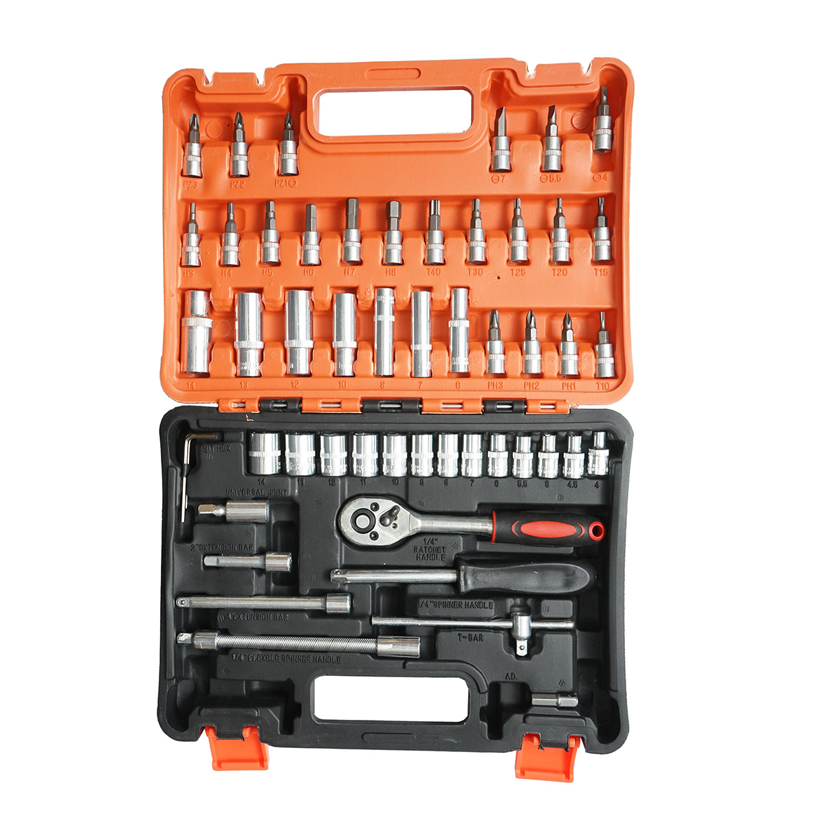 Hosszú és rövid csőkulcsok, bitek, hatlapos, torx, racsnis kulcsok 1/4 inch 53 db Breckner Germany