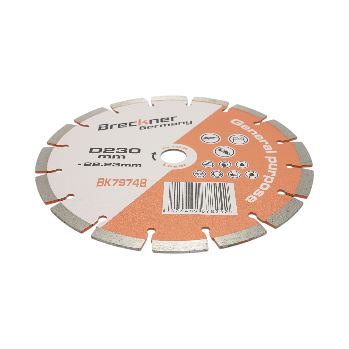 Gyémánt szegmentált tárcsa 230x22.23mm, szegmens 10mm téglához, betonhoz, falazathoz, falazathoz, csavarokhoz, kőhöz Breckner Germany