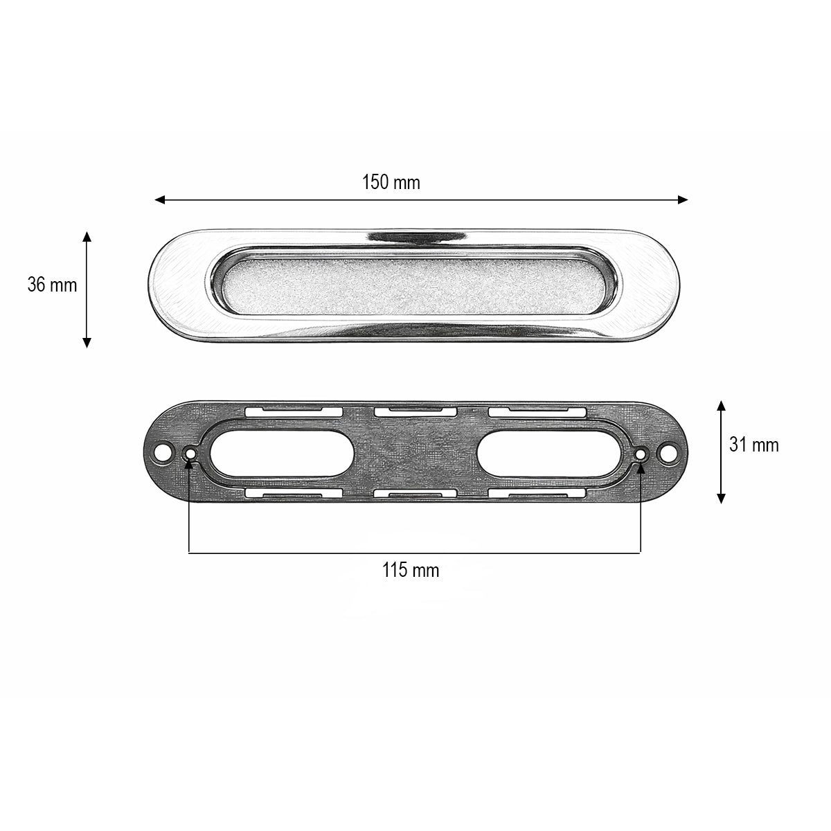 Maner usa glisanta cromat beépített kagylótípus 36x150mm