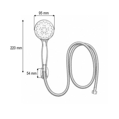 Zuhanyzó szett cinkozott tömlővel 1.5m, falitartó, 5 funkció, fényes króm, műanyag 95x220mm
