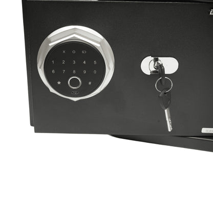 Bútorokhoz használható széf ujjlenyomat-felismerővel, riasztóval, elektronikus zárral és 2 kulccsal, 350x250x250 mm, Breckner Germany