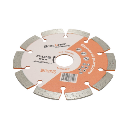 Gyémánt szegmentált tárcsa 125x22.23mm, szegmens 10mm téglához, betonhoz, falazathoz, falazathoz, csavarokhoz, kőhöz Breckner Germany