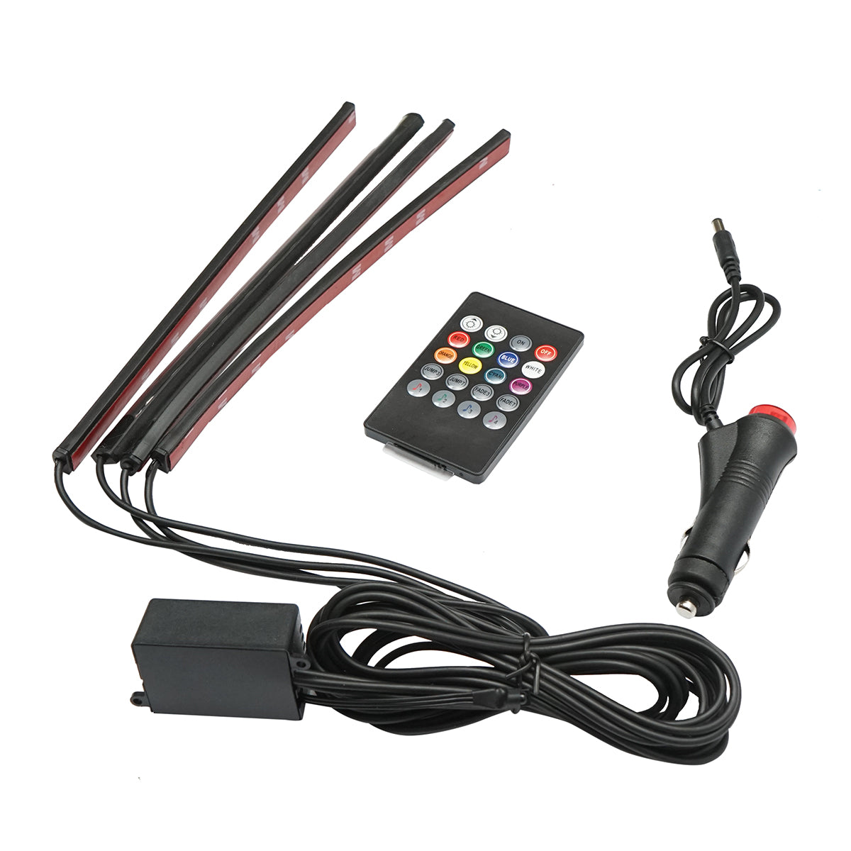 LED szalag autós környezeti fények 12V távirányítóval, zenei vezérléssel 4x267mm RGB Breckner Germany