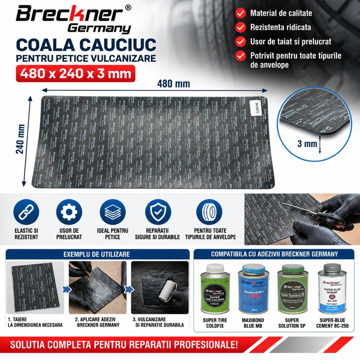 Breckner Germany vulkanizálási folt gumilap 480x240x3mm