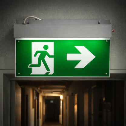 EXIT LED vészjelzés lámpa 220V, 3W, Li-ion 1800mAh akkumulátor, felületre szerelhető, 3 órás üzemidő IP20