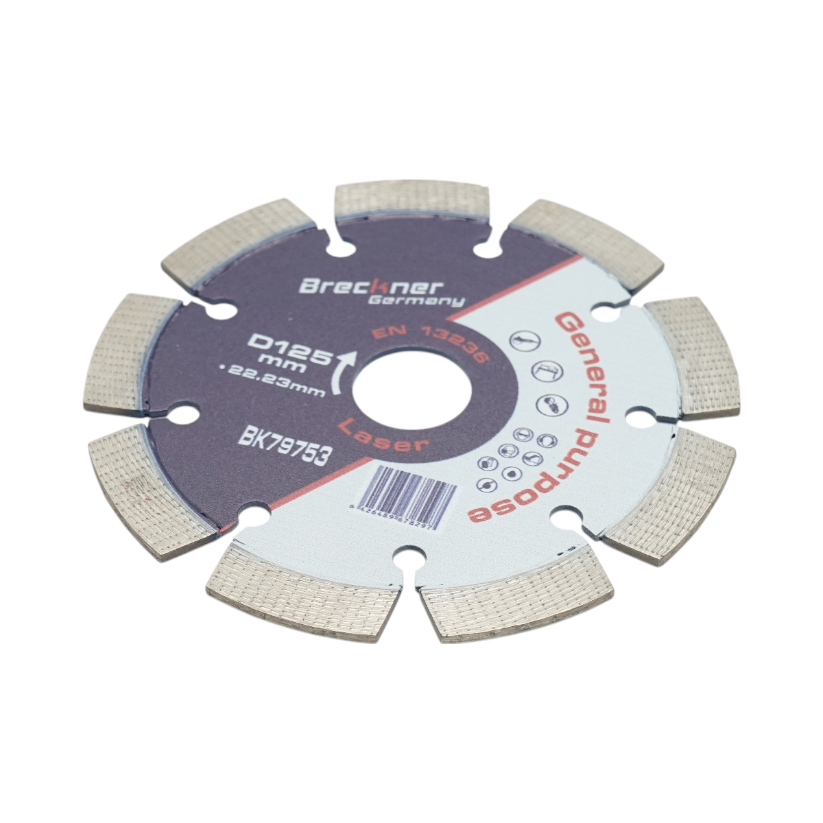 Gyémánt szegmentált tárcsa 125x22.23mm, szegmens 12mm betonhoz, burkolókhoz, mozaikhoz, téglához, téglafalazathoz, téglához Breckner Germany