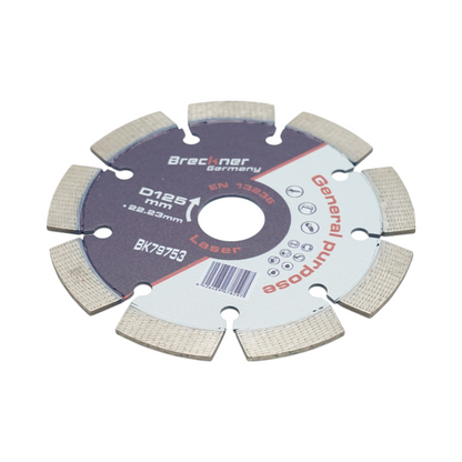 Gyémánt szegmentált tárcsa 125x22.23mm, szegmens 12mm betonhoz, burkolókhoz, mozaikhoz, téglához, téglafalazathoz, téglához Breckner Germany
