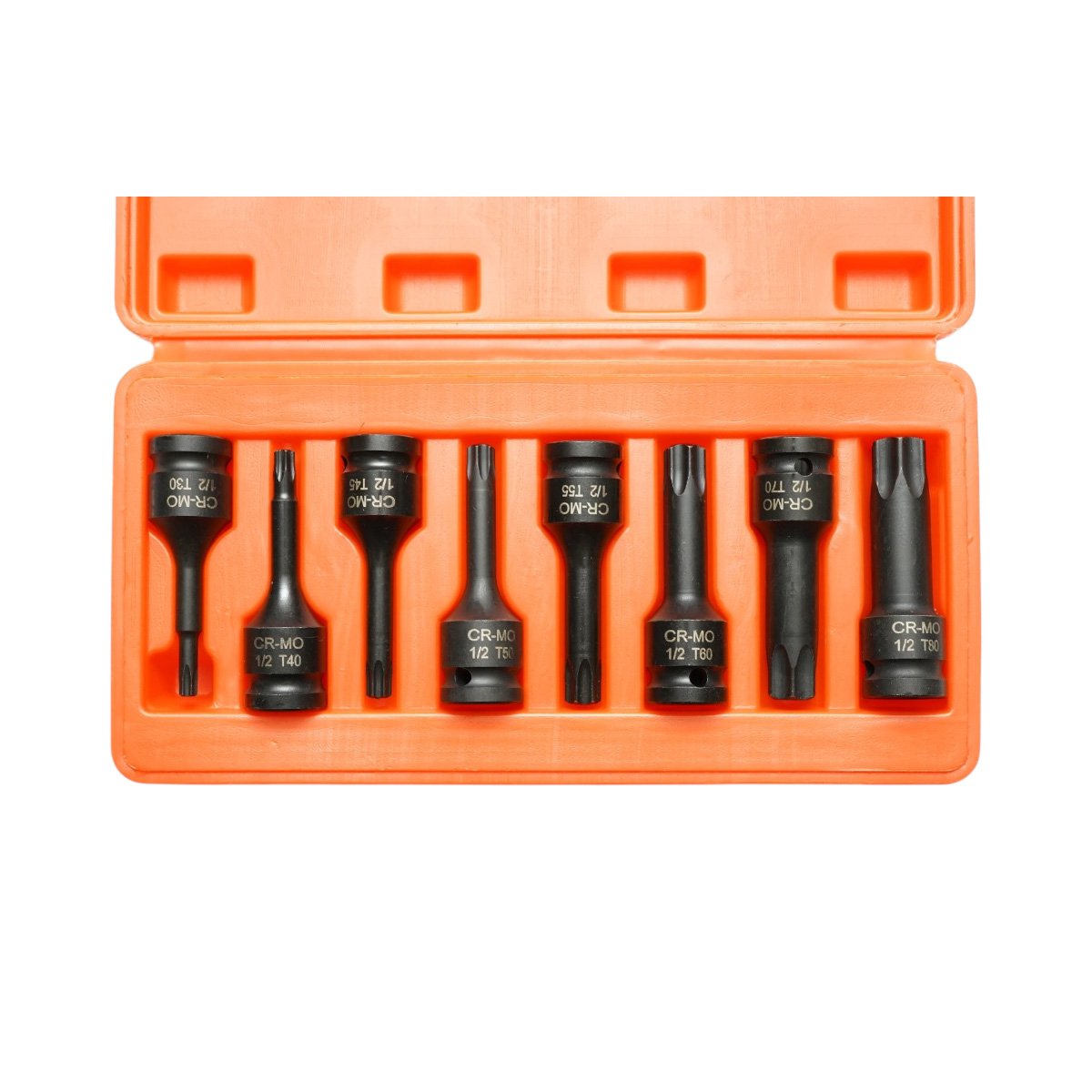 Torx T30–T80 csőkulcs készlet, 1/2" négyszög meghajtással, Cr-Mo, 8 db – Breckner Germany