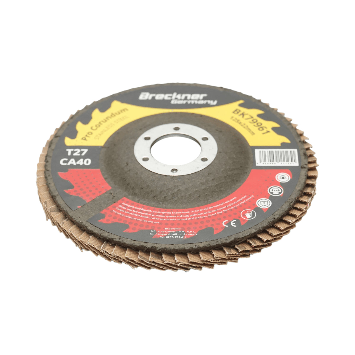 T27 CA40, 125x22mm, T27 kerek csiszolókorong rozsdamentes acél és fém csiszolásához/polírozásához Breckner Germany