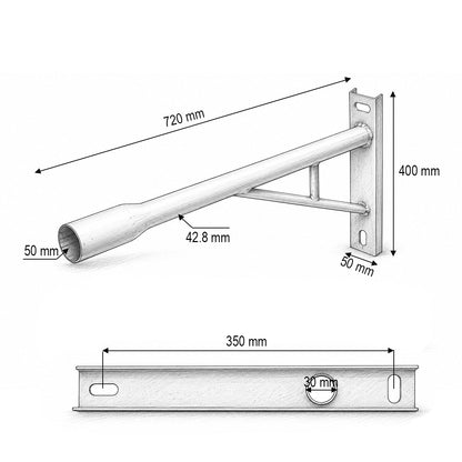 Vízszintes kar tartó utcai világítási lámpa szereléshez Ø50x400x720mm
