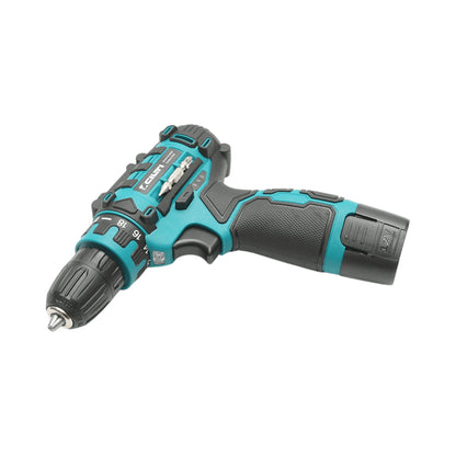 Fúró és csavarhúzó 2 lítium akkumulátorral 12V/1.5Ah, nyomaték 17-19Nm, tokmány 10mm, fordulatszám 0-1350rpm