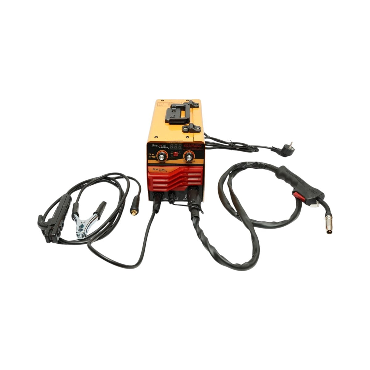 2 az 1-ben inverter hegesztőgép MIG/MMA gáz nélkül 200A, 220V, digitális kijelző, elektródás hegesztés, Flux Core E71T-GS dróttekercs mellékelve Breckner Germany
