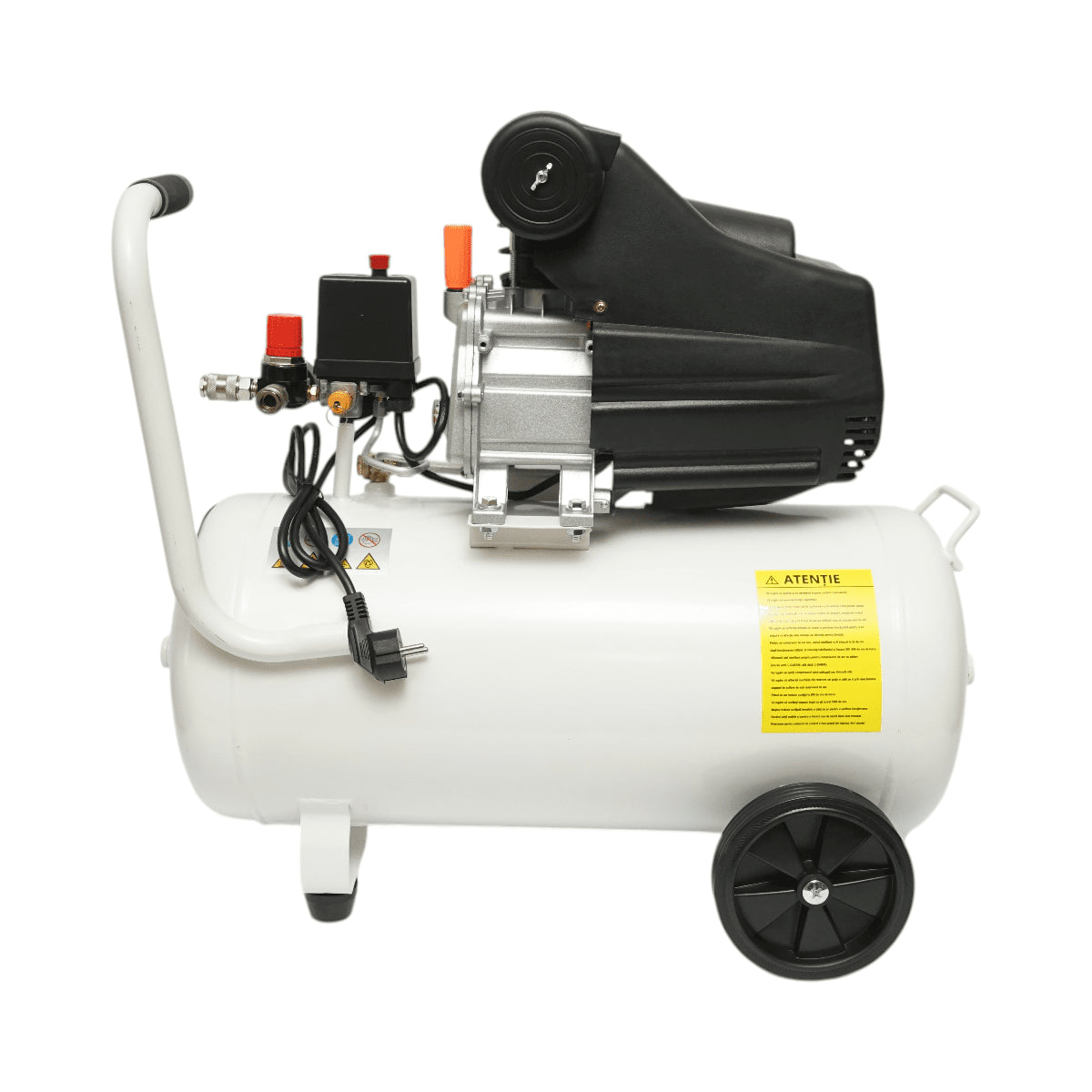 50 literes légkompresszor, motor teljesítménye 1,9 kW/2,5 LE, maximális nyomás 8 bar, levegőbeömlési térfogat 185 l/perc Breckner Germany