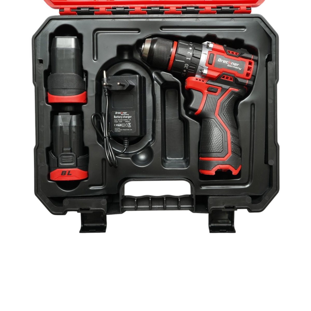 Fúró-csavarbehajtó gép ütőfunkcióval 320W, 2 akkumulátor 16.8V, 1.5Ah Li-ion, LED, brushless, 50Nm, 10mm tokmány, 0-500/1500rpm Breckner Germany