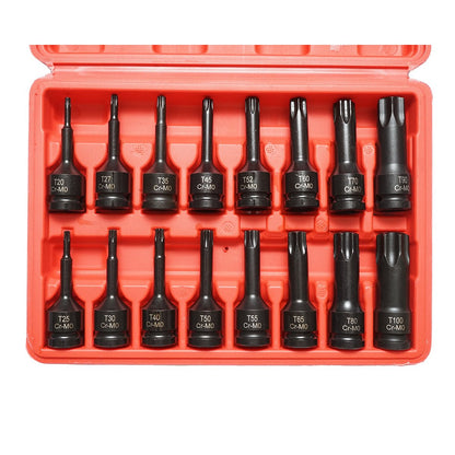 T20-T100 Torx ütvecsavaros dugókulcs-készlet, négyzet alakú 1/2 hüvelyk 16 darab