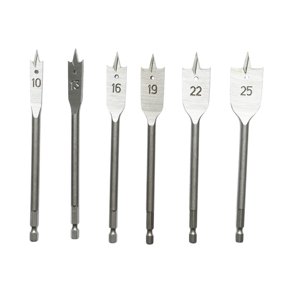 Lapos fafúrószár készlet 10-25mm, 1/4 hüvelykes hatlapú szár 6 db