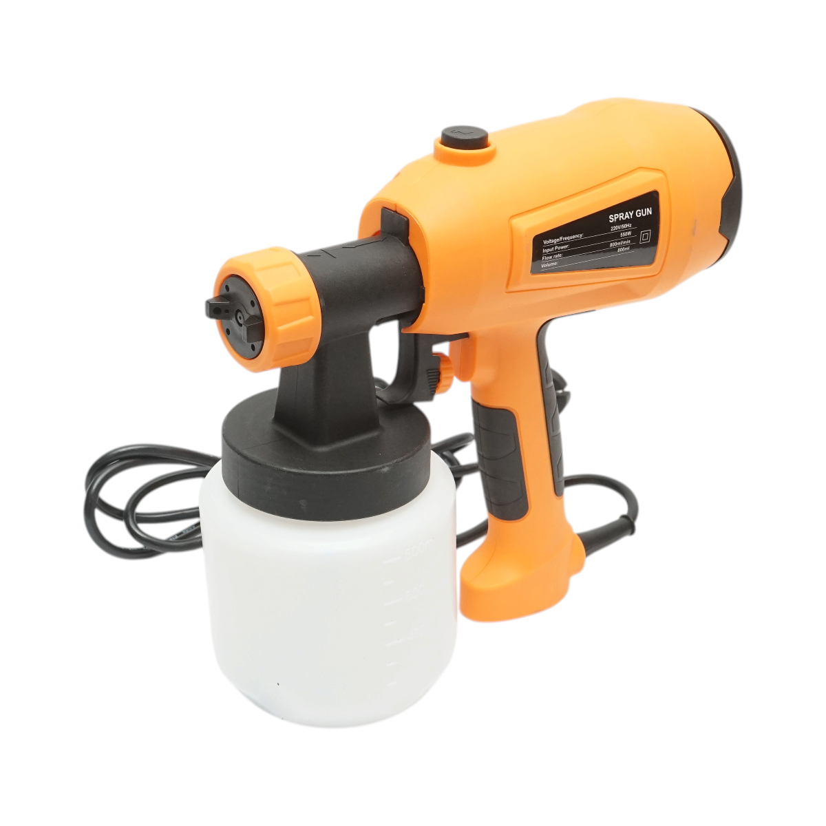 Elektromos festékpisztoly 550W, 220V, 800 ml/min teljesítmény, 800ml alsó tartály, 3 fúvóka tartozék