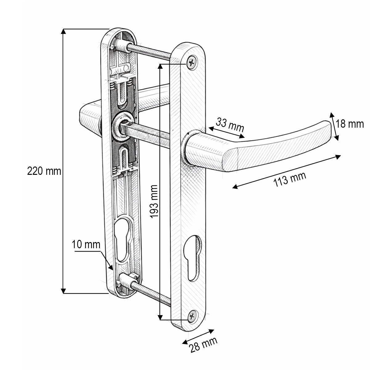 PVC hőszigeteléses ajtókilincs szett barna 28x220mm-es zárbetéttel