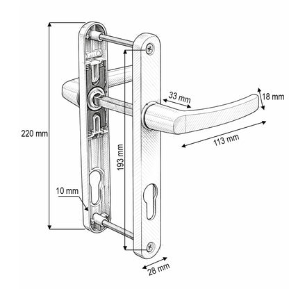 PVC hőszigeteléses ajtókilincs szett barna 28x220mm-es zárbetéttel